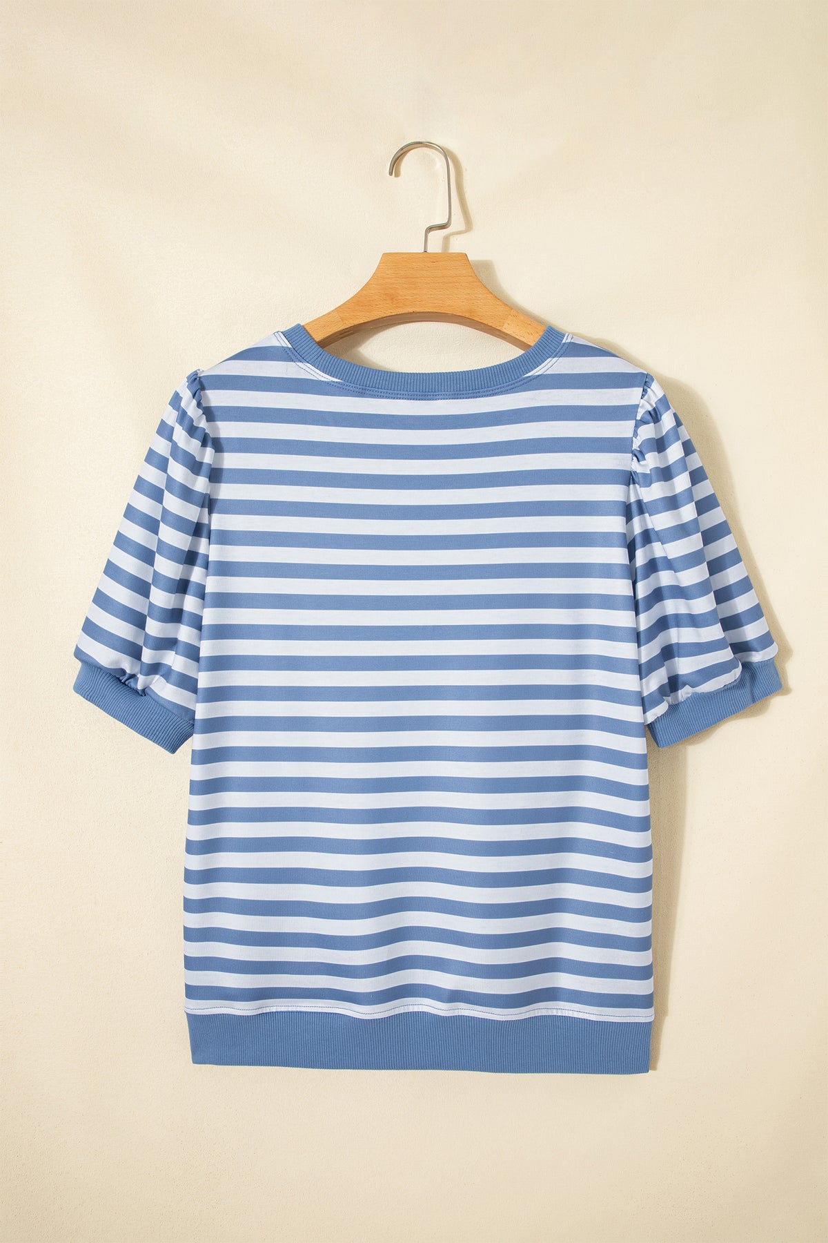 Sky Blue Stripe Short Bubble Sleeve T Shirt