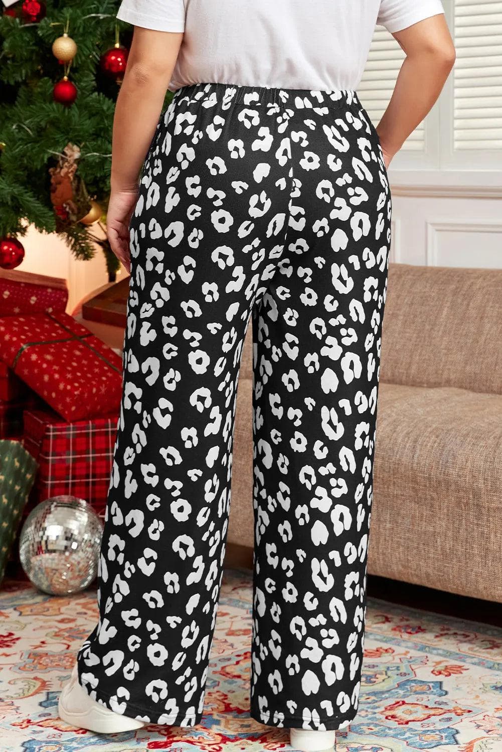 Plus Size/Plus Size Bottoms Leopard Leopard Print Wide Leg Pockets Plus Size Pants