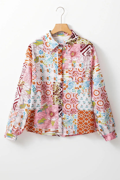 Pink Abstract Colorful Printed Button Down Shirt - Chic Meadow Boutique 