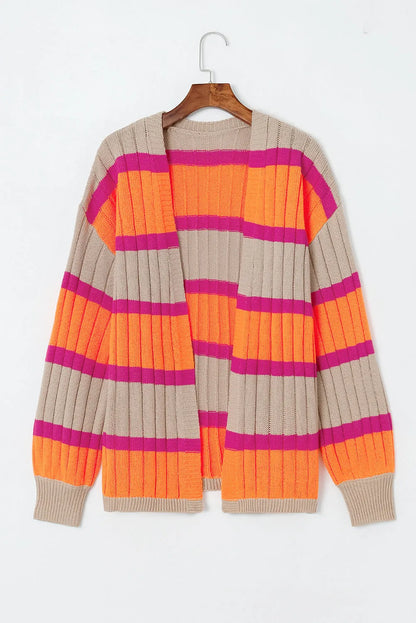 Orange Striped Colorblock Drop Shoulder Slouchy Cardigan - Chic Meadow Boutique 