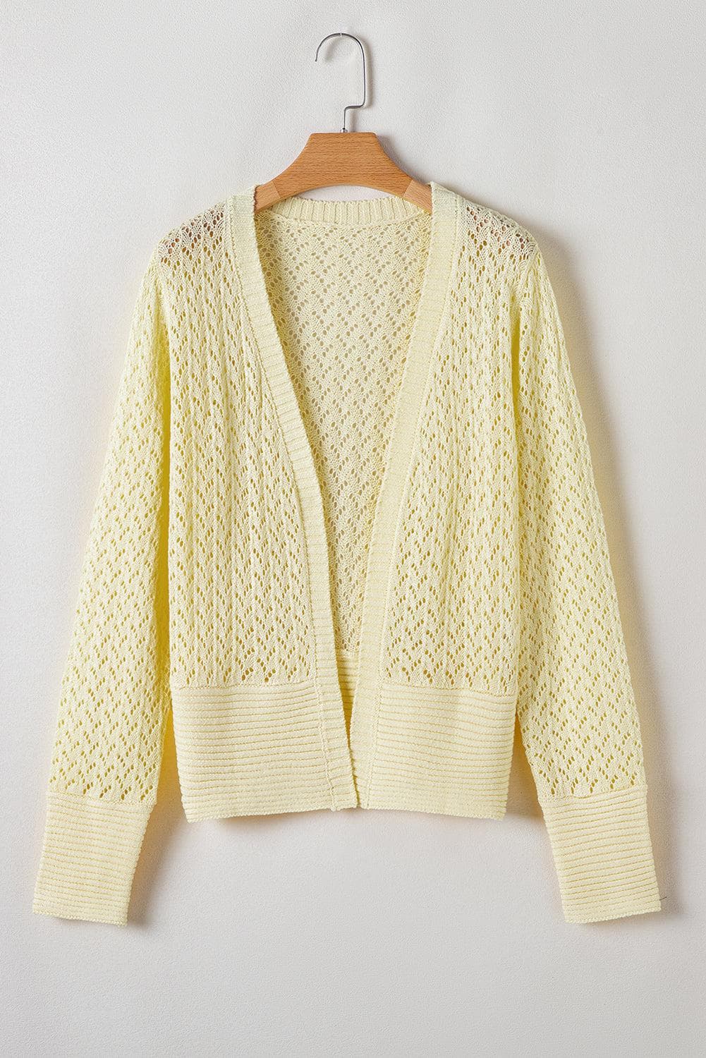 Sweaters & Cardigans/Cardigans Yellow Cream Pointelle Knit Open Front Short Cardigan