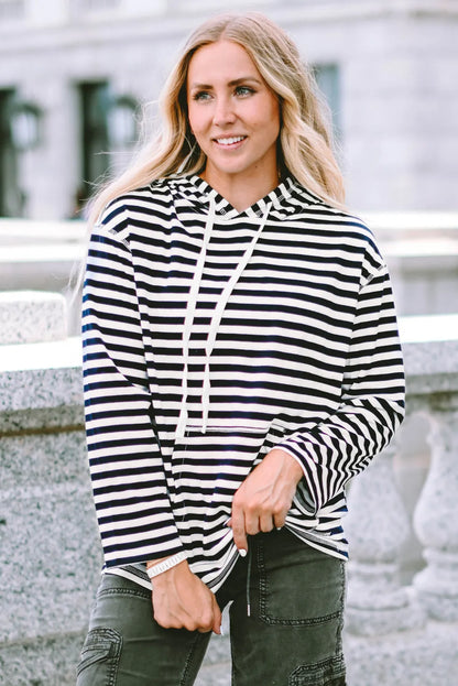 Stripe Kangaroo Pocket Drawstring Hoodie - Chic Meadow Boutique 