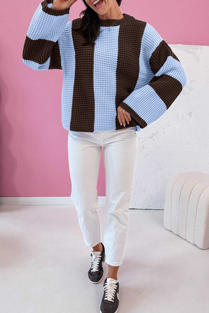 Myosotis Striped Color Block Thermal Textured Knit Drop Shoulder Sweater