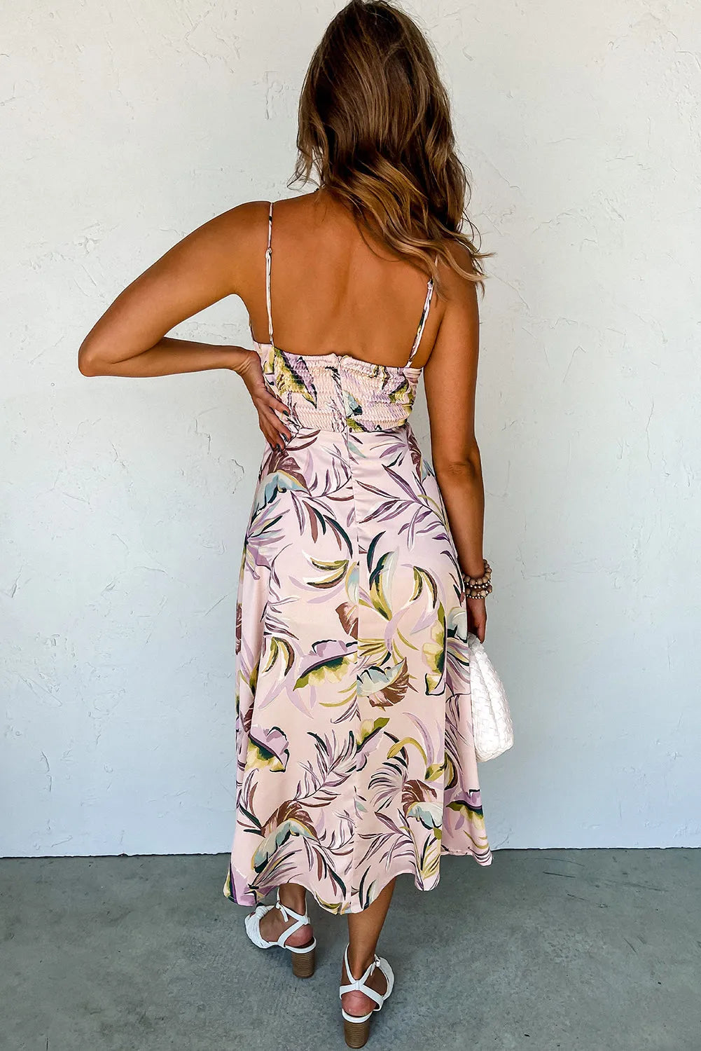 Apricot Tropical Print Spaghetti Straps Cupped Dress - Chic Meadow Boutique 