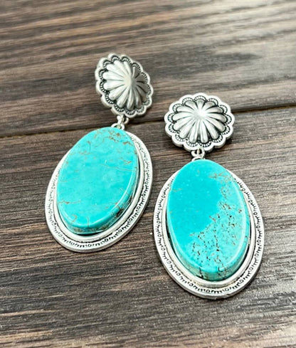 723248, 2.8" Oval Turquoise Post Earrings