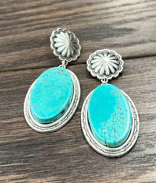 723248, 2.8" Oval Turquoise Post Earrings