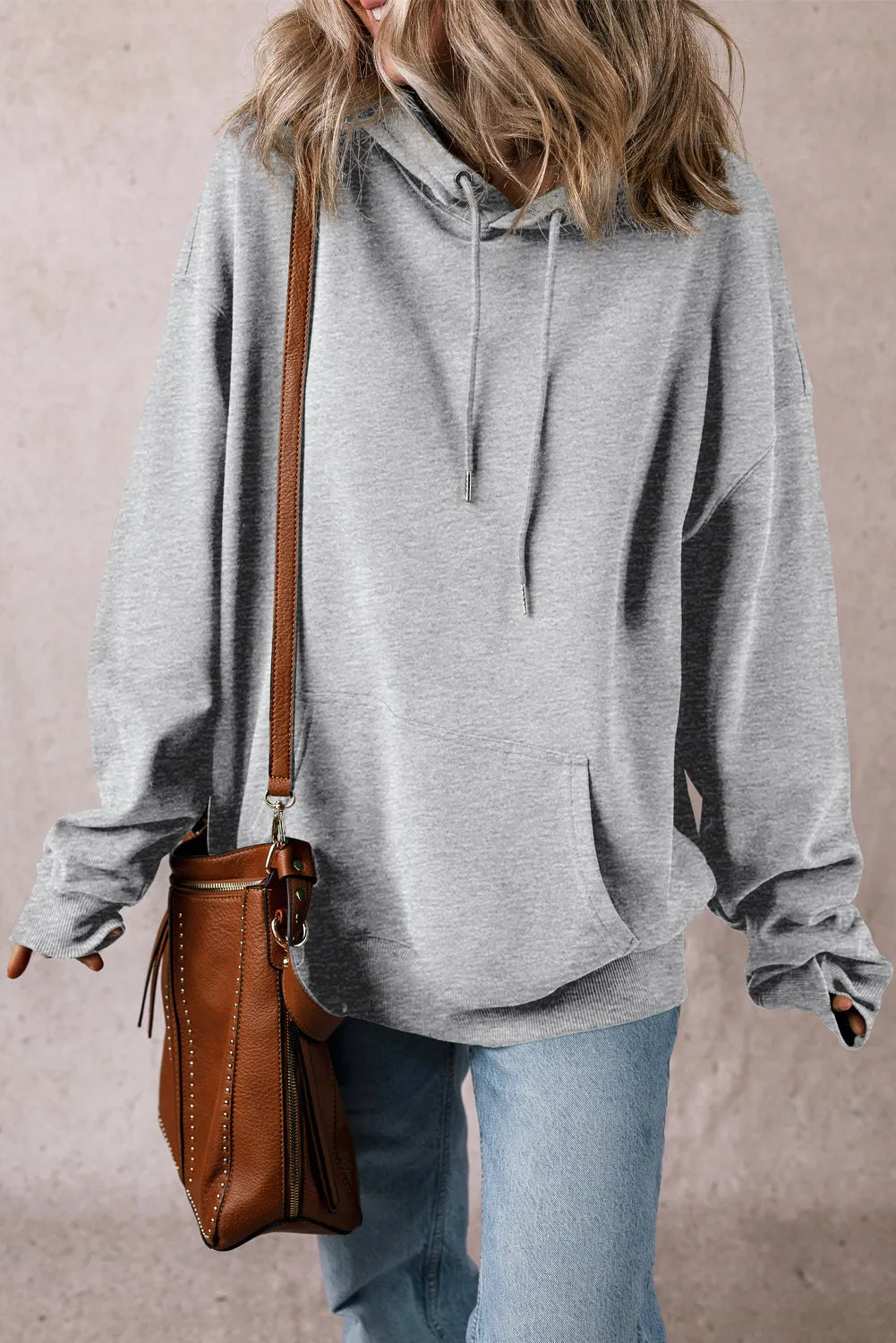 Light Grey Fleece Lined Kangaroo Pocket Drawstring Chunky Hoodie - Chic Meadow Boutique 