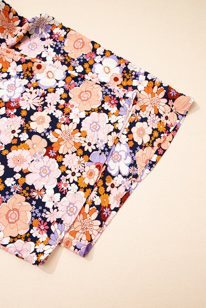 Black Floral Print Smocked High Waist Square Neck Jumpsuit