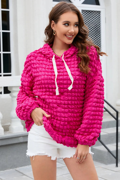 Rose Bubble Textured Waffle Hoodie - Chic Meadow Boutique 