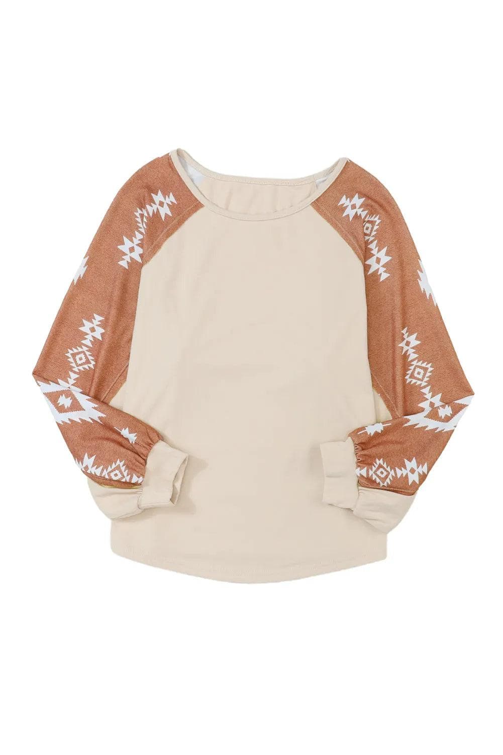 Tops/Long Sleeve Tops Apricot Western Print Patch Long Sleeve Top