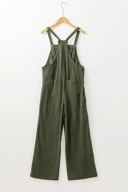 Bottoms/Jumpsuits & Rompers Jungle Green Solid Pocketed Loose Fit Corduroy Overall