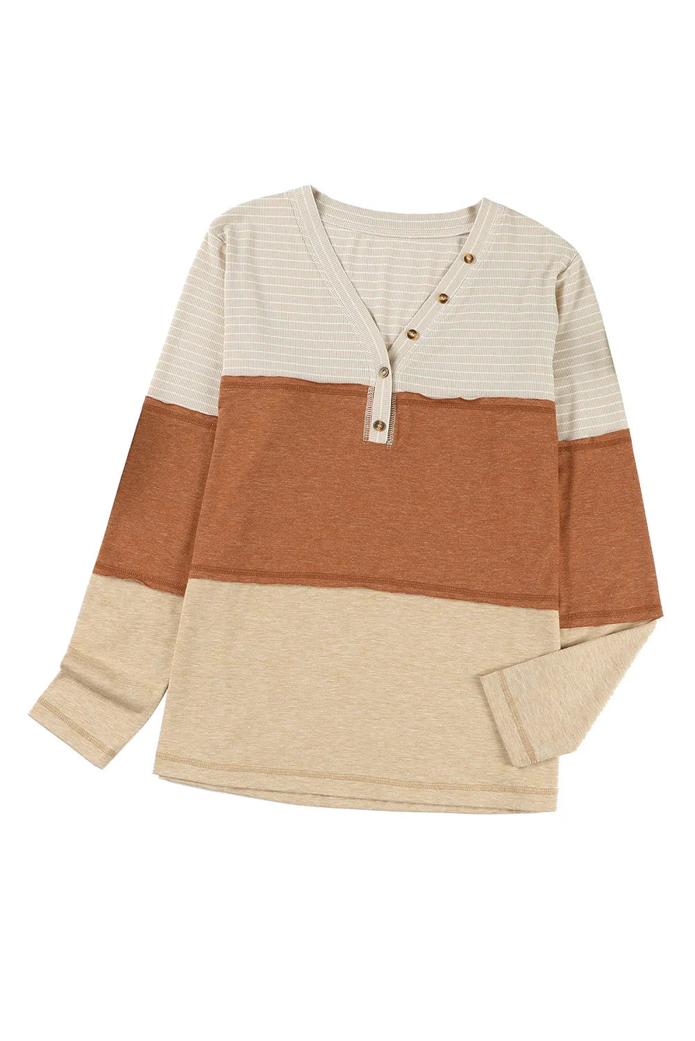 Orange Striped Color Block Henley Top - Chic Meadow Boutique 