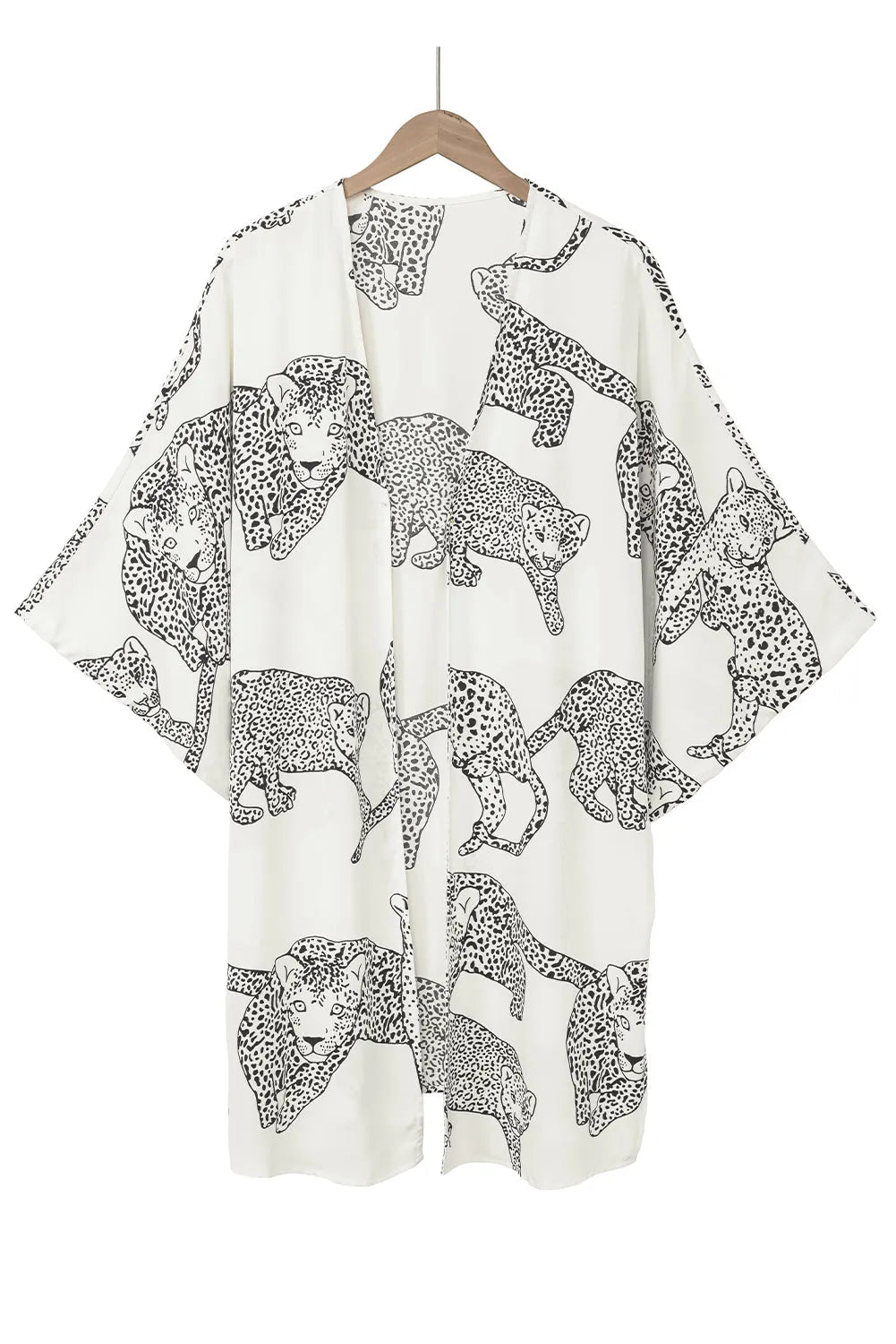 White Cheetah Print Loose Fit Open Front Kimono - Chic Meadow Boutique 