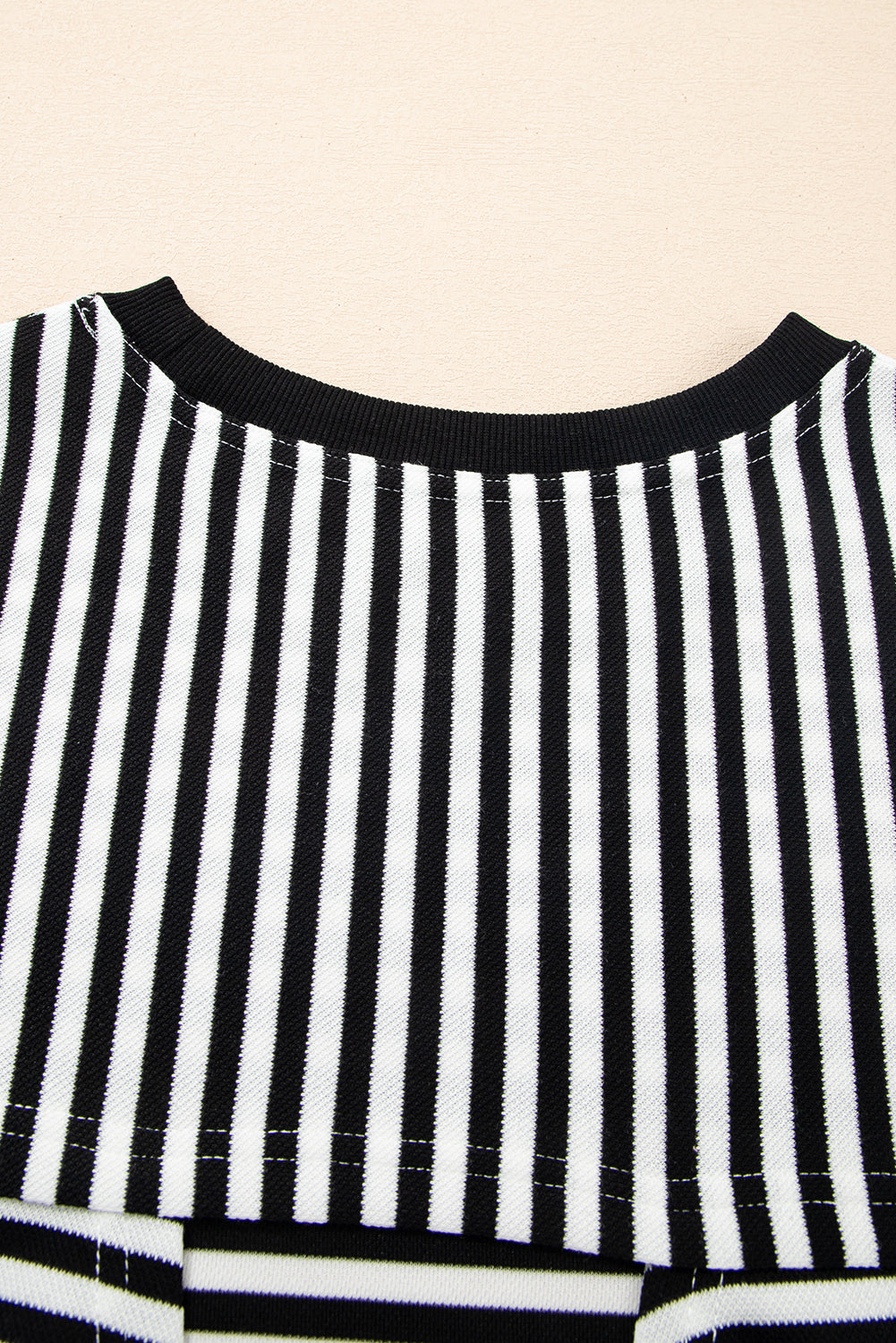 Black Stripe Bowknot Cutout Back Drop Shoulder Wide Bracelet Sleeve Loose Tee