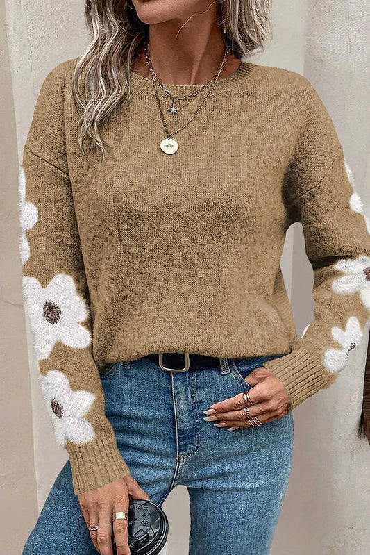 Jet Stream Flower Sleeve Drop Shoulder Sweater - Chic Meadow Boutique 