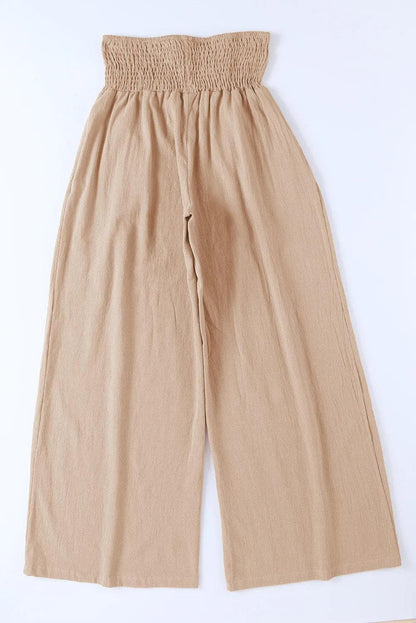 Bottoms/Pants & Culotte Khaki Smocked Wide Waistband High Waist Wide Leg Pants