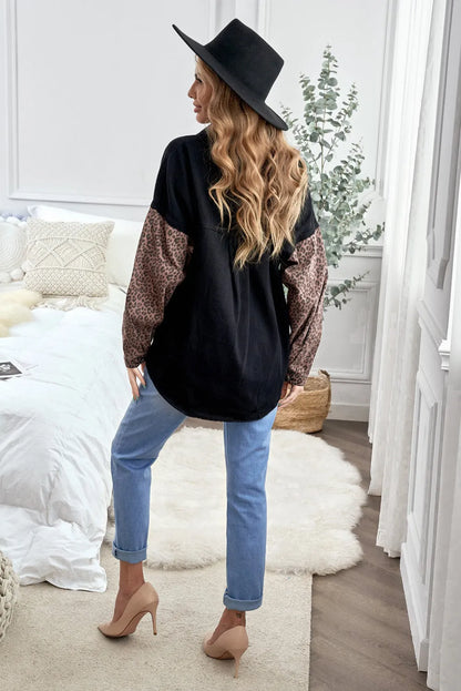 Black Contrast Leopard Denim Jacket - Chic Meadow Boutique 