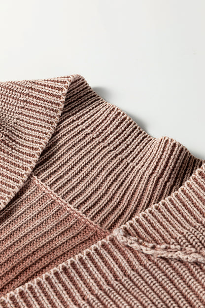 Chestnut Mineral Wash Exposed Seam Patchwork Knit Open Sweater Cardigan