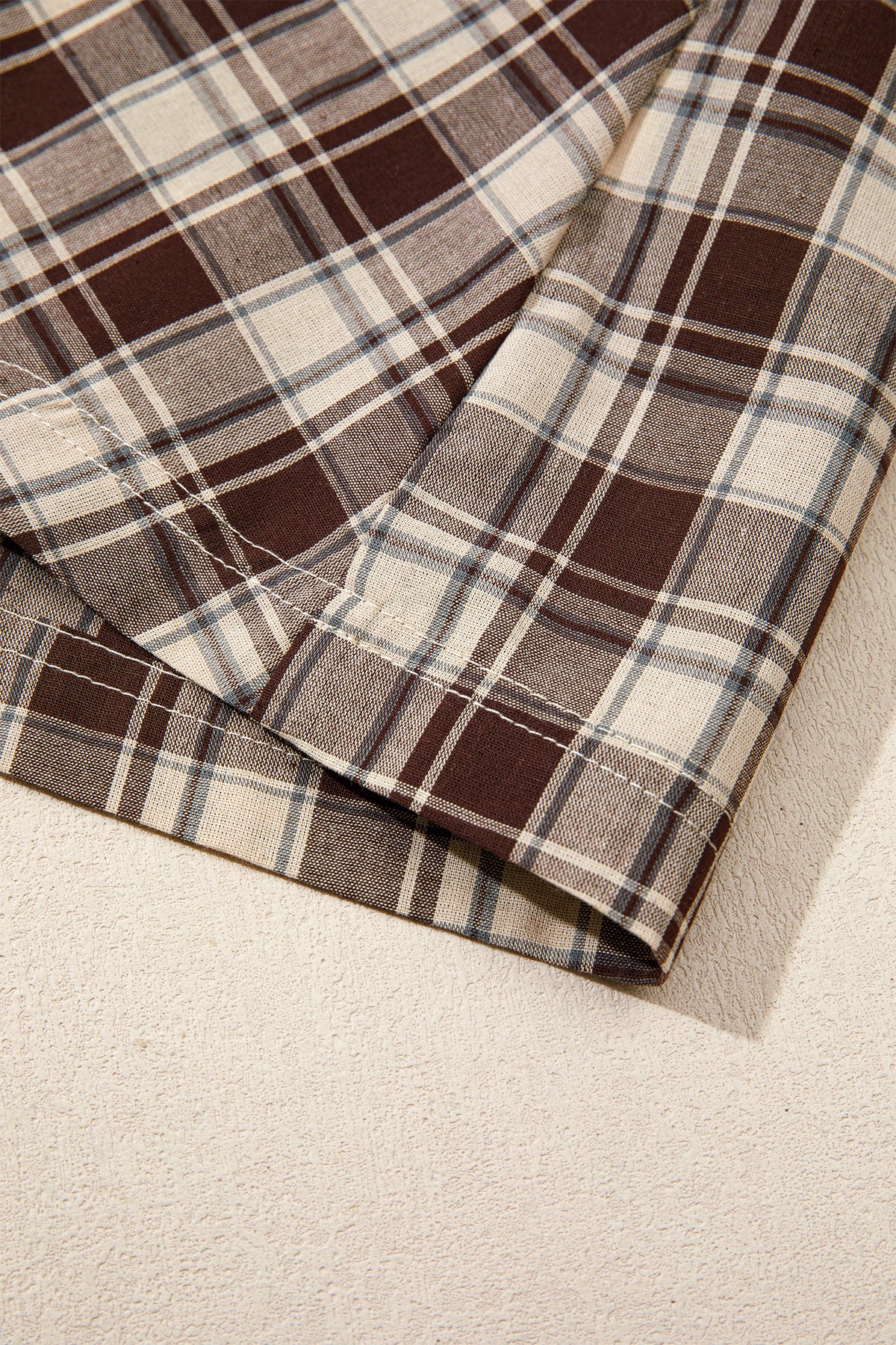 Brown Plaid Long Sleeve Short Shift Mini Dress