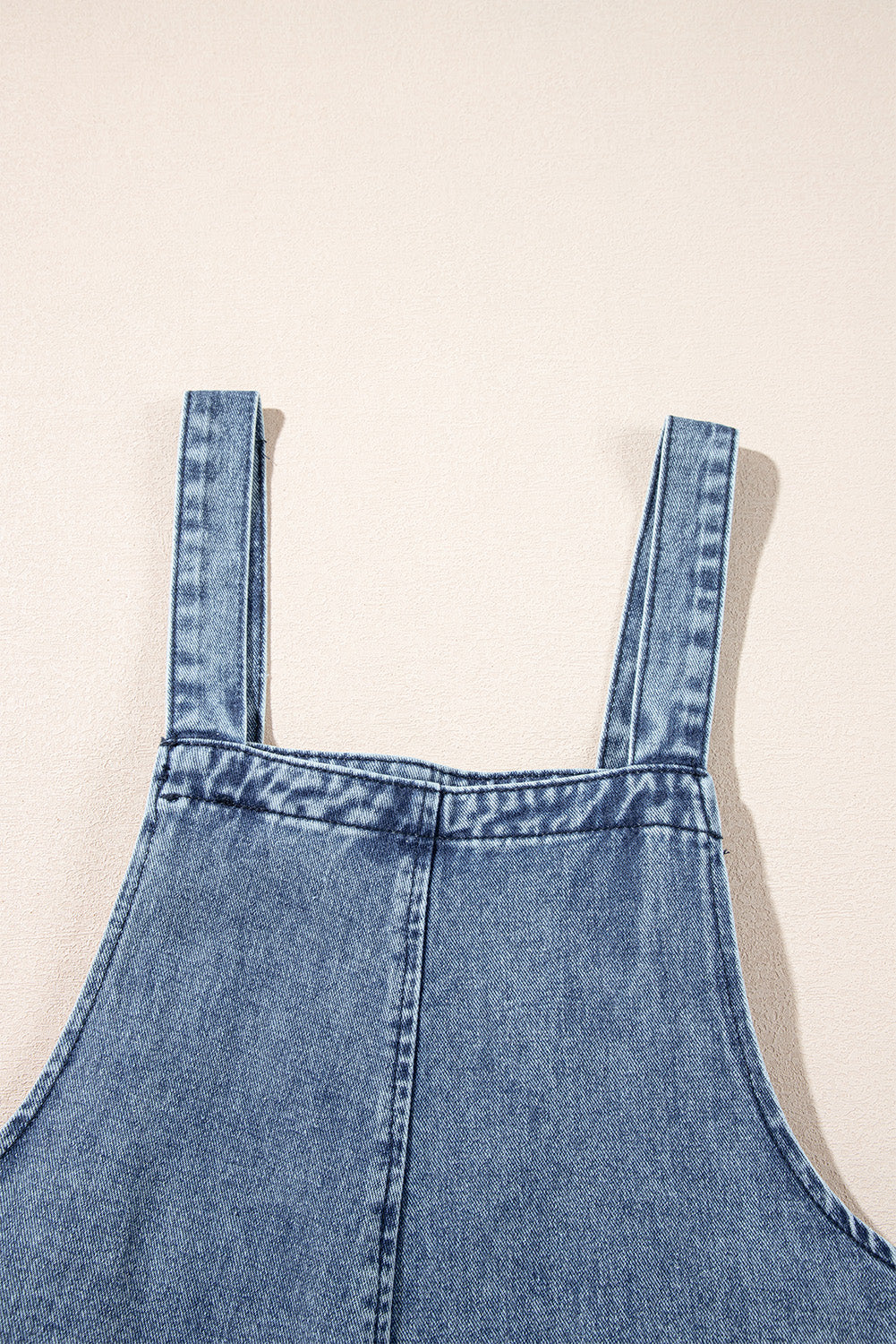 Stone Blue Distressed Bib Pocket Wide Leg Denim Overall