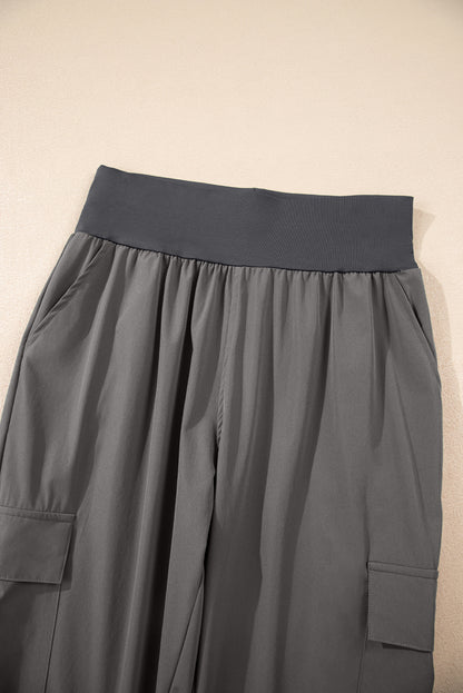 Medium Grey Elastic High Waist Pocketed Cargo Jogger Pants