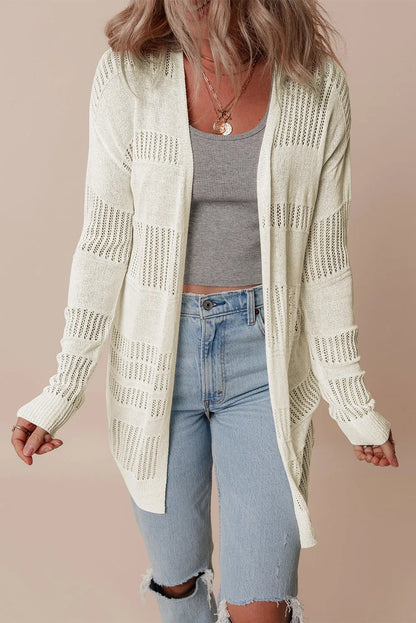 White Solid Color Lightweight Open Knit Tunic Cardigan - Chic Meadow Boutique 