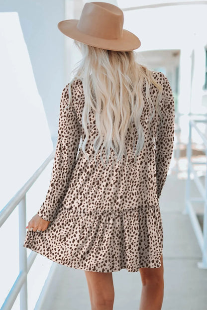 Leopard Animal Print Tiered Long Sleeve Dress - Chic Meadow Boutique 