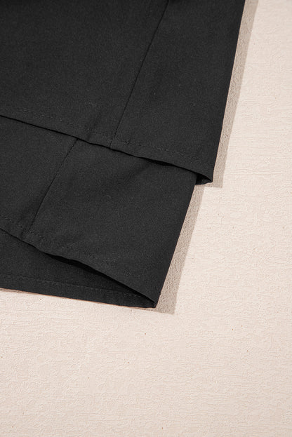 Black Crossed Waist Tiered Flowy Shorts