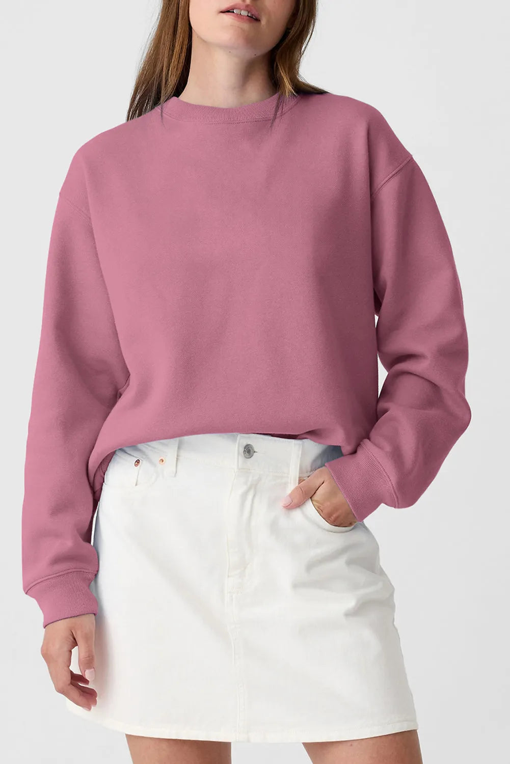 Valerian Plain Drop Shoulder Crewneck Pullover Sweatshirt - Chic Meadow Boutique 