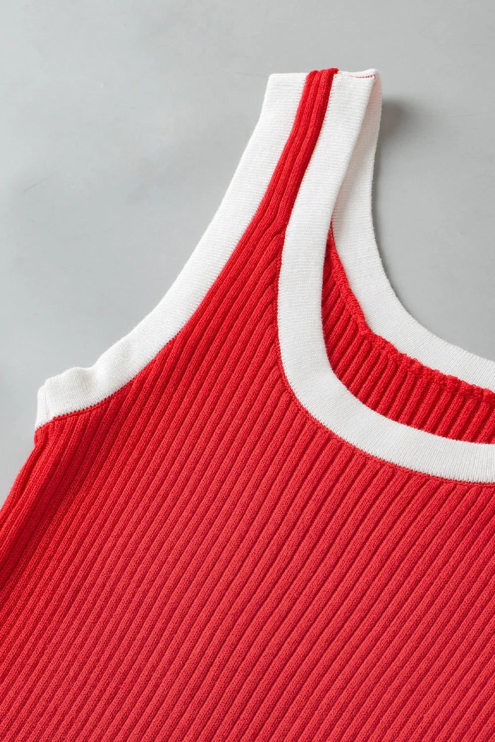 Fiery Red Colorblock Edge Ribbed Knit U Neck Tank Top - Chic Meadow Boutique 