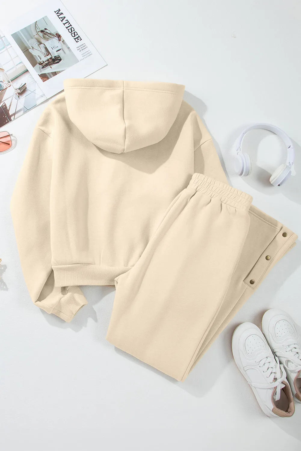 Parchment Solid Color Hoodie and High Waist Pants Two Piece Activewear - Chic Meadow Boutique 