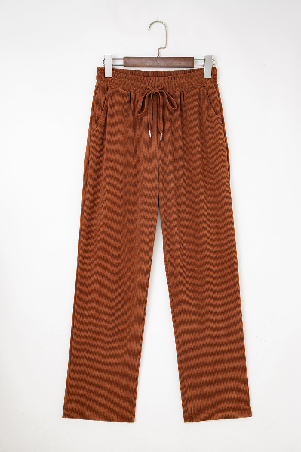 Chestnut Drawstring Elastic Waist Casual Corduroy Pants