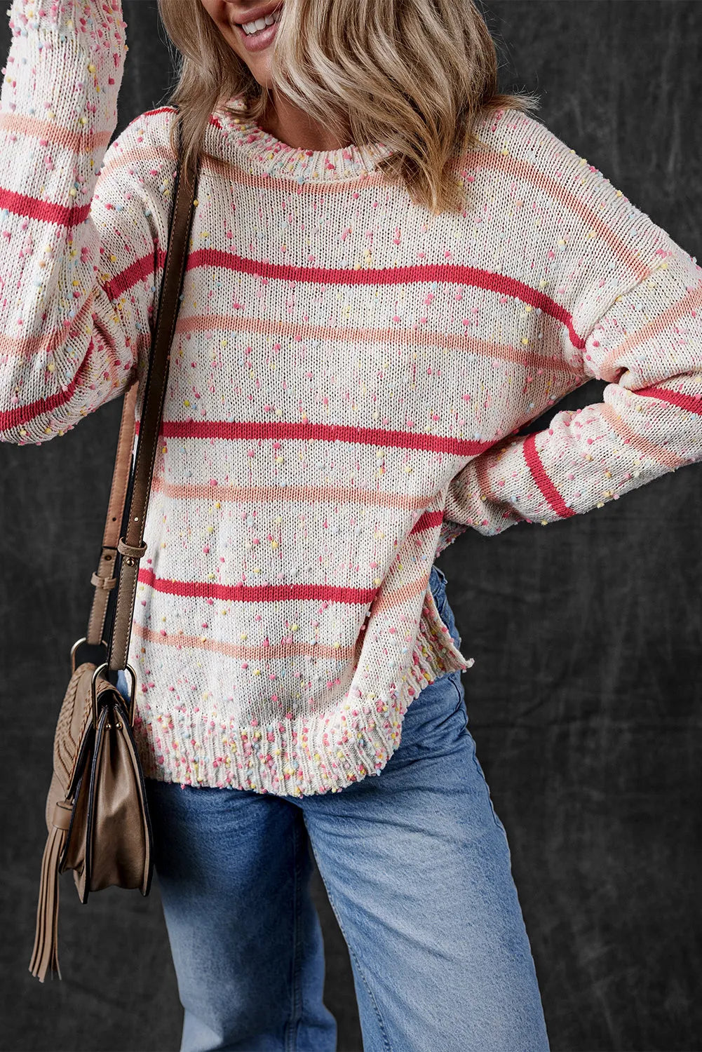 Pink Striped Confetti Knit Sweater - Chic Meadow Boutique 