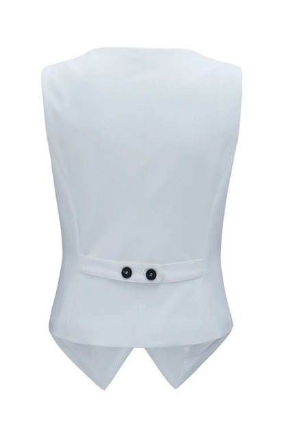 White Solid Color Button up V Neck Suit Vest - Chic Meadow Boutique 