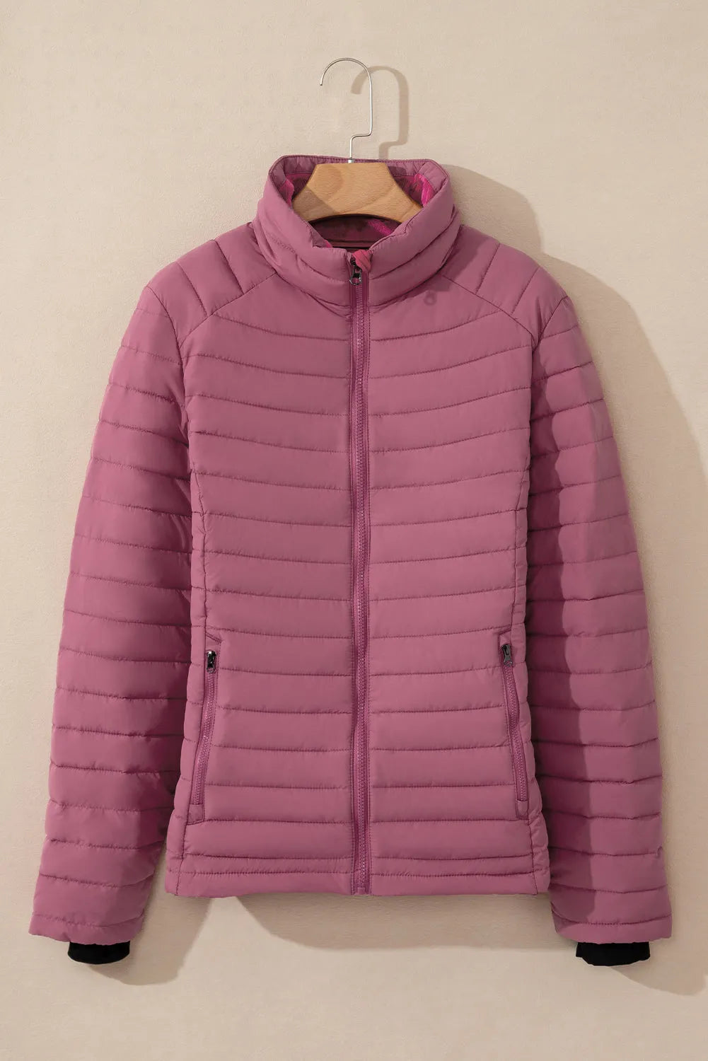 Burgundy Solid Color Quilted Zip-up Puffer Jacket - Chic Meadow Boutique 