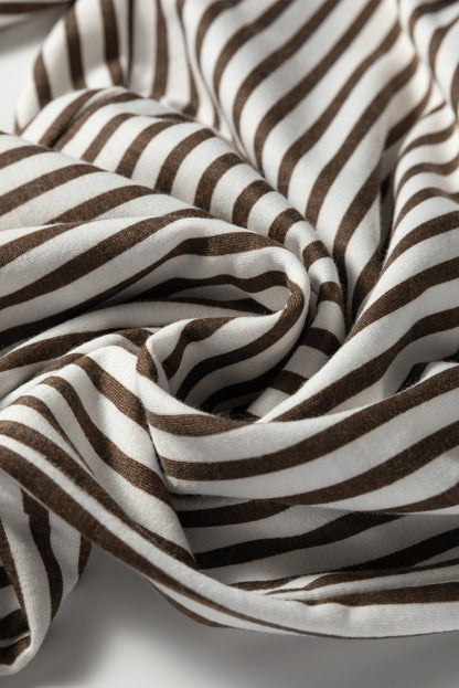 Brown Stripe Elastic High Waist Pocketed Loose Pants