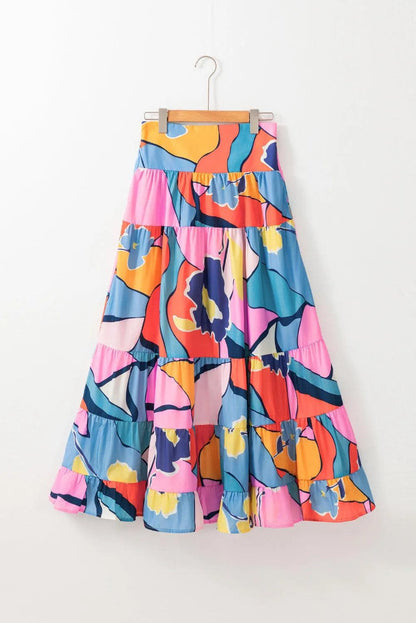 Bottoms/Skirts & Petticoat Pink / S / 100%Polyester Pink Printed Pocketed High Waist Maxi Skirt