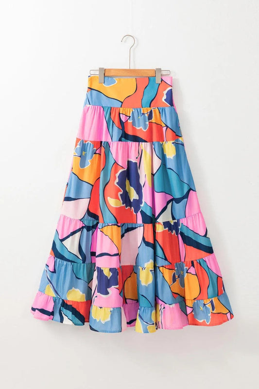 Bottoms/Skirts & Petticoat Pink / S / 100%Polyester Pink Printed Pocketed High Waist Maxi Skirt