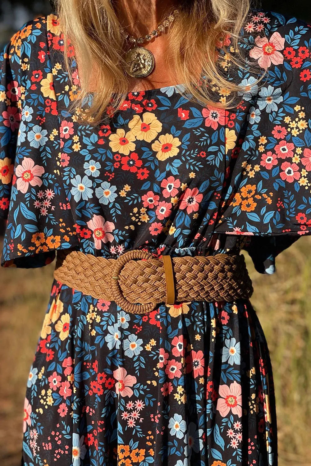 Sky Blue Floral Knotted Back Square Neck Maxi Dress - Chic Meadow Boutique 