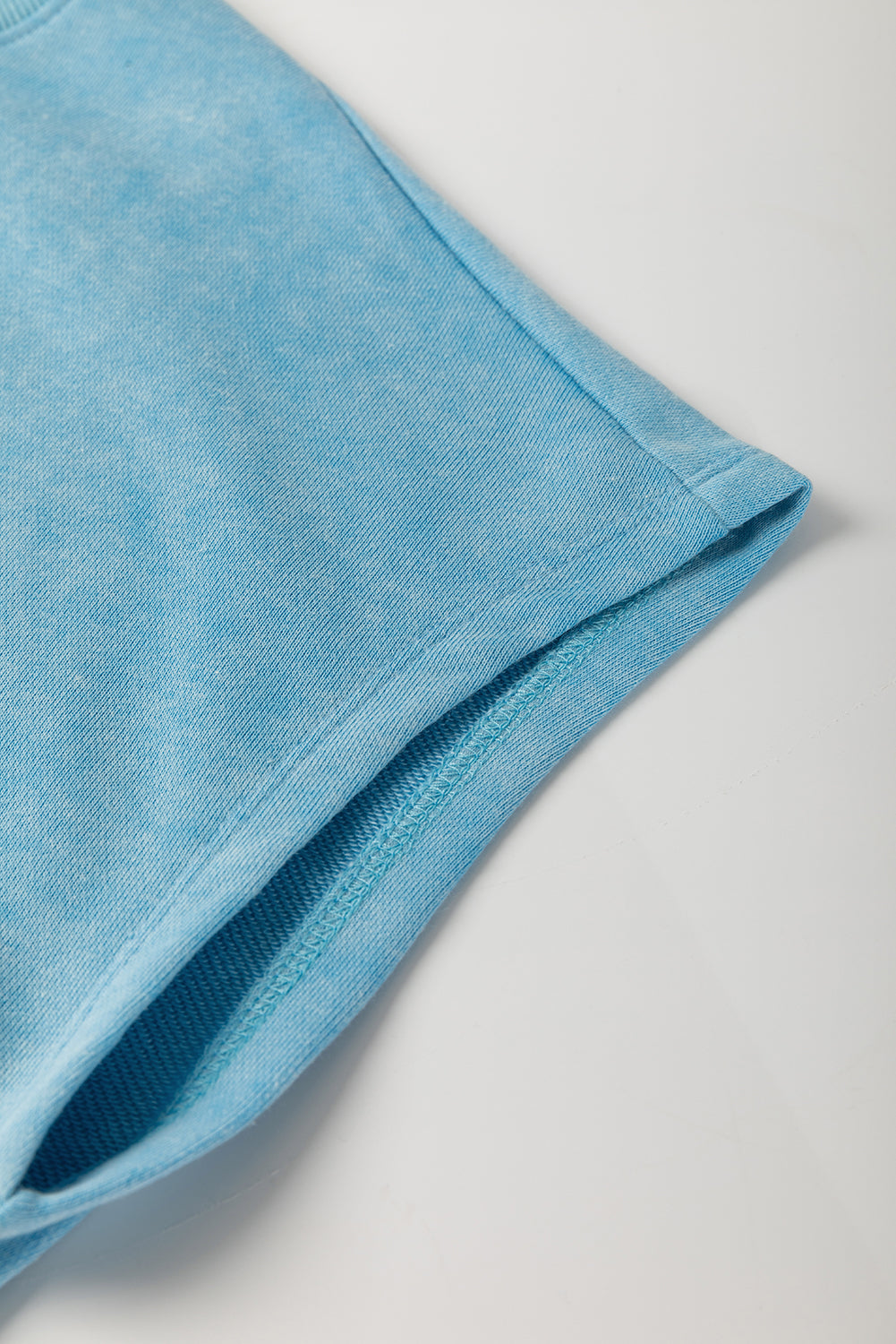 Mist Blue Mineral Wash Drawstring Waist Hollow Out Back Short Sleeve Romper