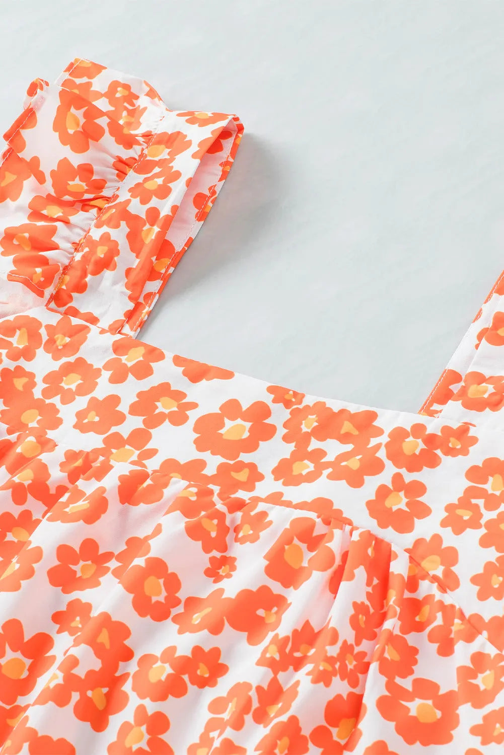 Orange Floral Print Square Neck Ruffle Tank Top - Chic Meadow Boutique 