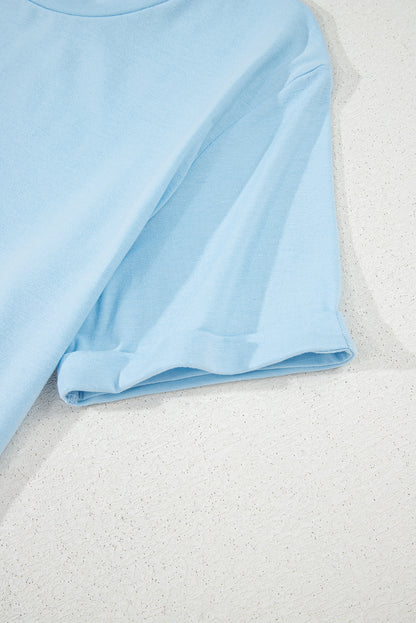 Light Blue Bright Casual Plain Crew Neck Tee