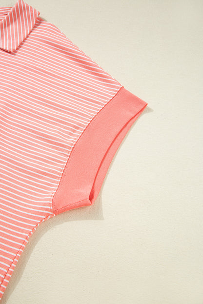 Orange Stripe Loose Polo T Shirt and Shorts Plus Size 2pcs Outfit