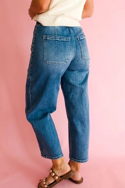 Ashleigh Blue Drawstring Waist Ankle Length Casual Jeans Regular Fit Pocket Detail Denim Pants