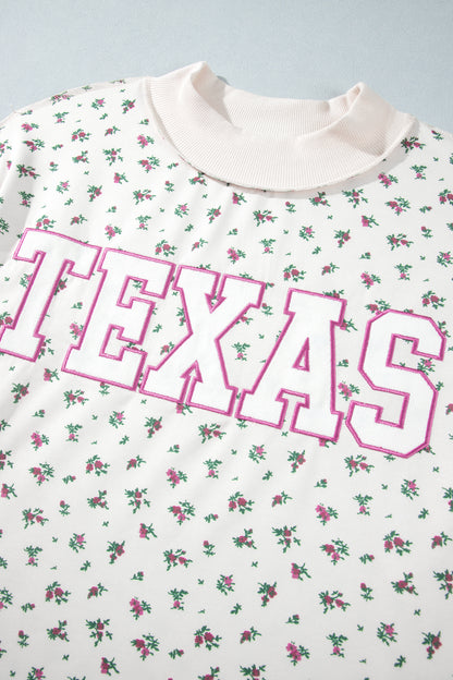 Apricot Floral Print Texas Long Sleeve Ribbed Neck Tunic Plus Size Sweatshirt