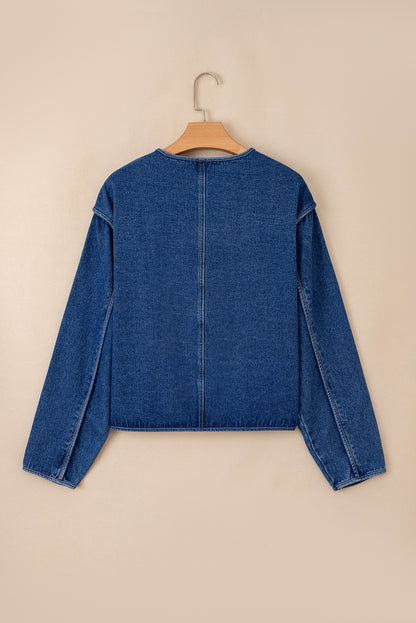 Sail Blue Vintage Fastening Big Patched Pockets Straight Cut Deep Wash Denim Jacket