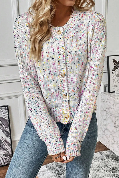 White Multicolor Confetti Sweater Cardigan - Chic Meadow Boutique 