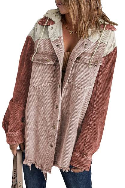 Color Block Button Down Hooded Corduroy Jacket - Chic Meadow Boutique 