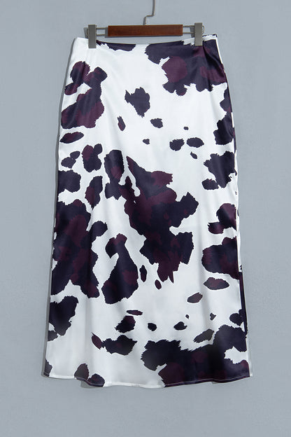 Brown Abstract Print Western Long Metal Zip-Up Waist Daily Wear Skirt