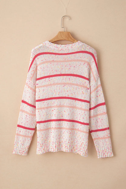 Pink Striped Confetti Knit Sweater - Chic Meadow Boutique 